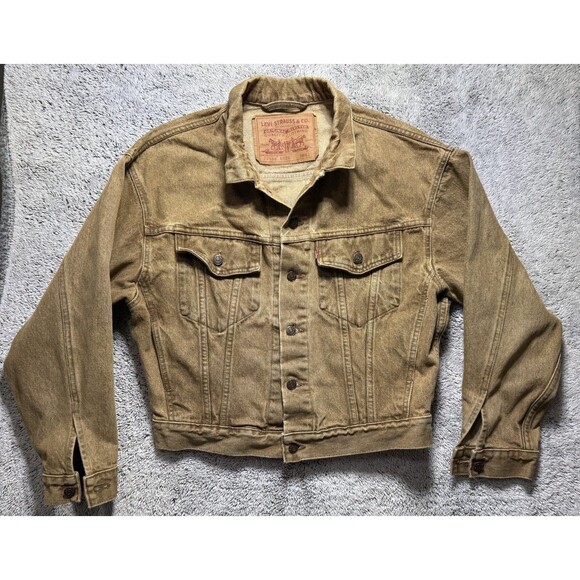 Vintage Levi's Brown Heavyweight Denim Trucker Jean Jacket Size Small USA Made - Picture 1 of 16